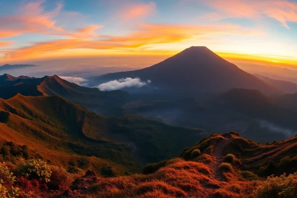 Climbing Mt. Rinjani: Your Complete Guide to Indonesia’s Second Highest Volcano Majestic Mt. Rinjani’s volcanic summit surrounded by lush forests during sunrise, inviting adventure seekers and nature lovers alike.