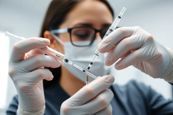 Fettwegspritze Zürich: Experienced specialist performing injection against a clean clinical background for precise fat reduction.