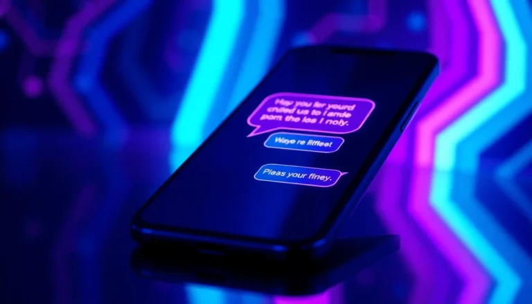 Close-up of a smartphone displaying a flirtatious chatbot conversation with neon accents and digital background.