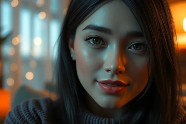 AI girlfriend engaging in a vivid, unfiltered NSFW chat, realistic avatar with expressive features in a private conversation scenario.