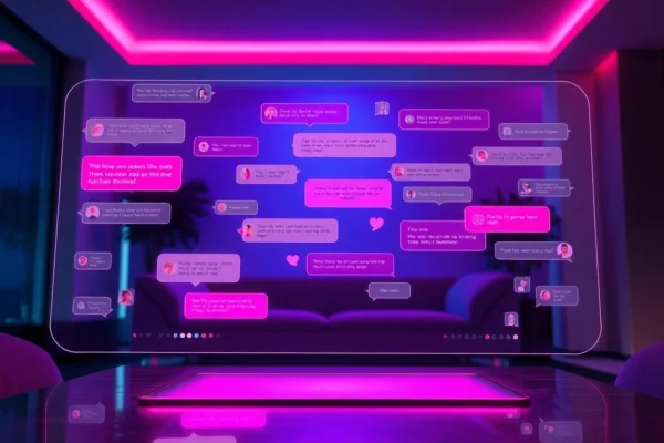 Unlocking the World of Spicy AI Chat: The Future of Adult Digital Conversations Futuristic digital interface showcasing spicy AI chat bubbles in a modern, ambient-lit room.