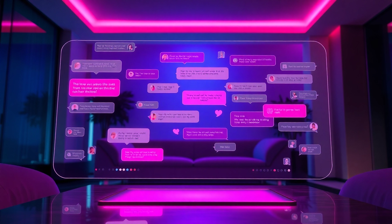 Futuristic digital interface showcasing spicy AI chat bubbles in a modern, ambient-lit room.