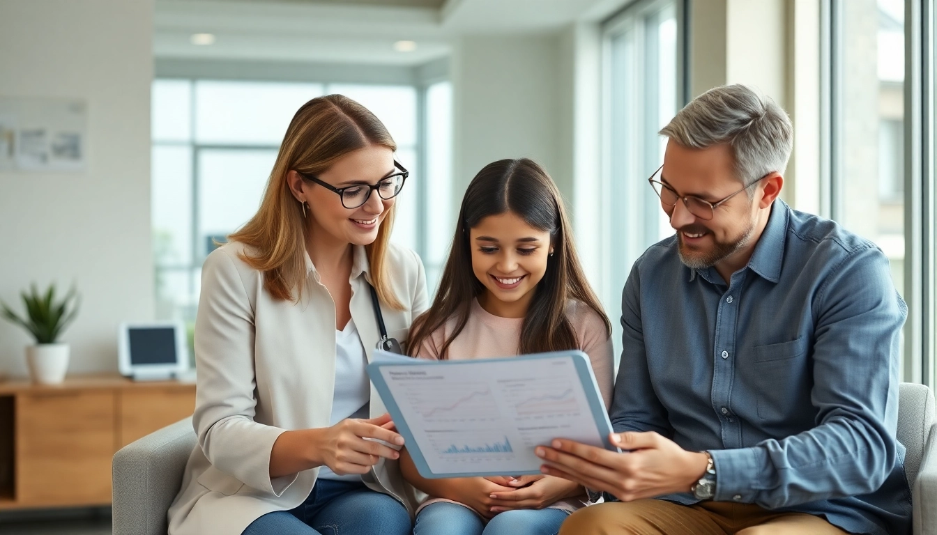 Private health insurance cost: family reviews plans with an advisor in a bright office.
