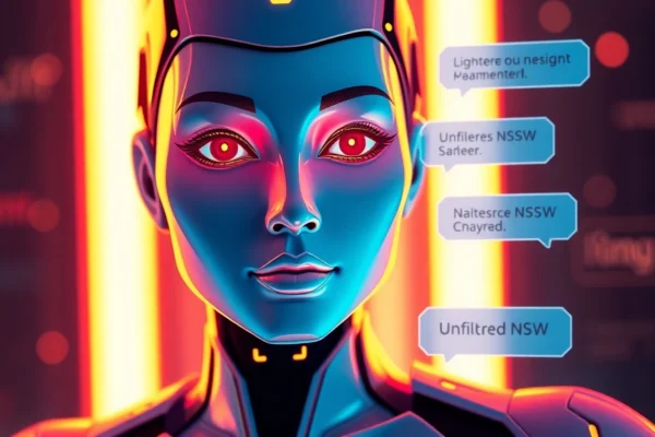 AI girlfriend engaging in unfiltered NSFW chat with a realistic digital female avatar, featuring bold expressions and engaging dialogue for intimacy.