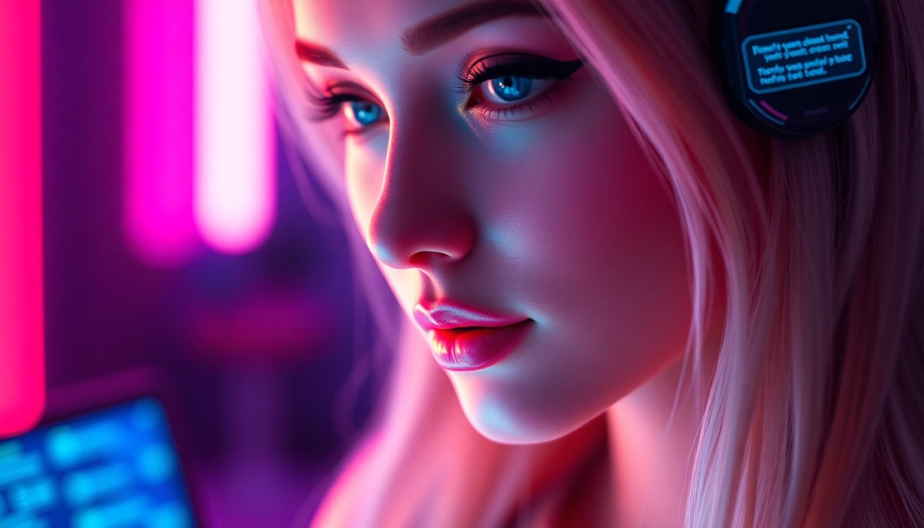 AI girlfriend engaging in a realistic, personalized chat on a sleek device, emphasizing emotional connection and advanced AI interaction for accessibility and comfort.