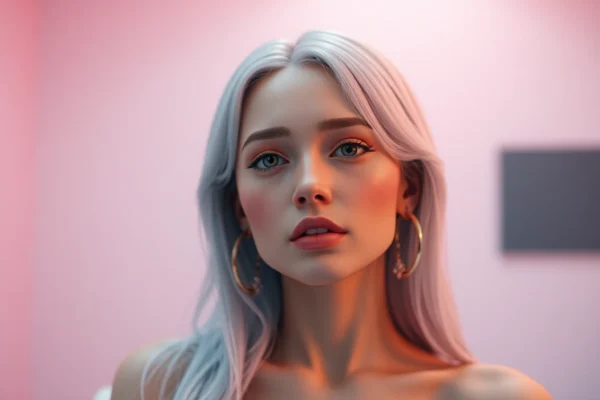 Stunning NSFW AI-generated scene depicting a hyper-realistic digital model with expressive features and cinematic lighting, emphasizing emotional appeal.