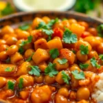 Freshly prepared Ready to Eat Pindi Chhole served in a rustic bowl with spices and herbs,